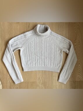 Sunday Best Jones cropped Cream Cable-Knit Turtleneck Sweater